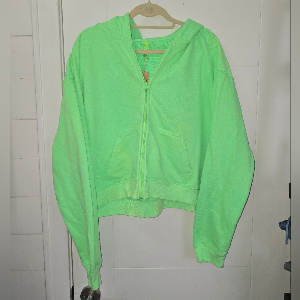 SKIMS Neon Green French Terry Zip-up Pullover Hoodie Sz 4X
